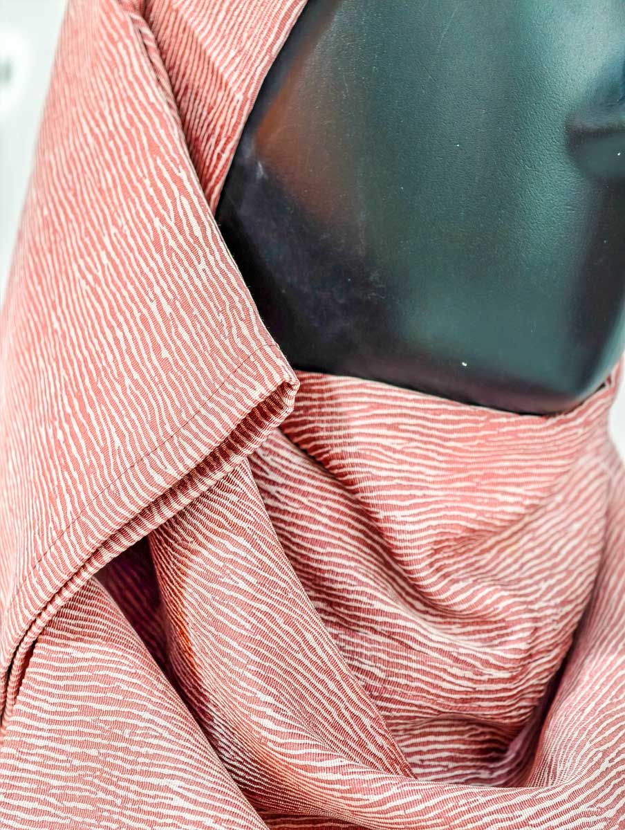Peach Geometric Waves Silk Kimono x Hijab