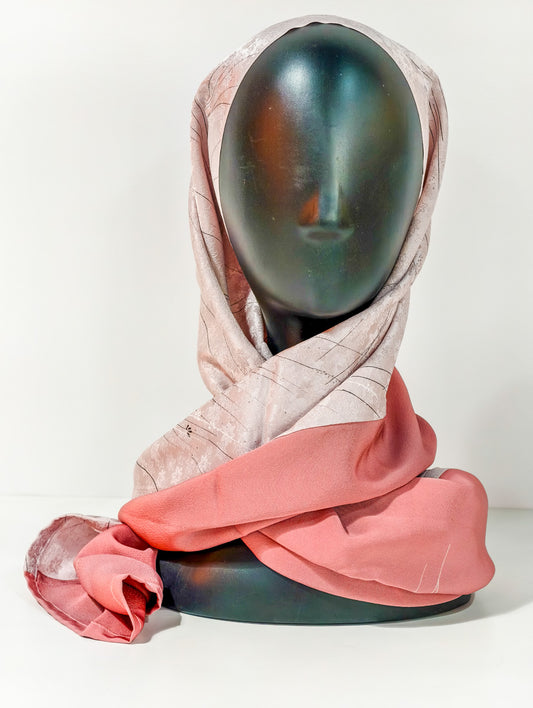 Pink Peach Geometric Nature Silk Kimono x Hijab