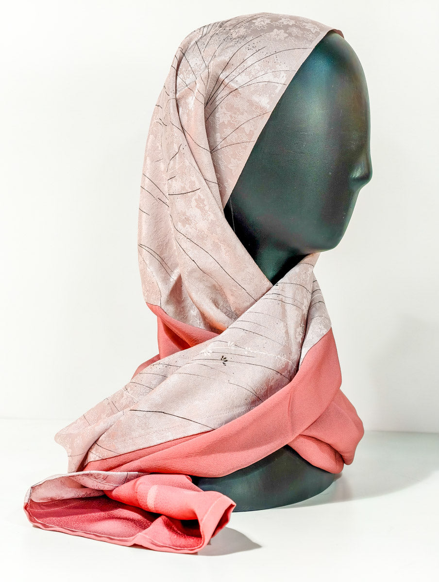 Pink Peach Geometric Nature Silk Kimono x Hijab