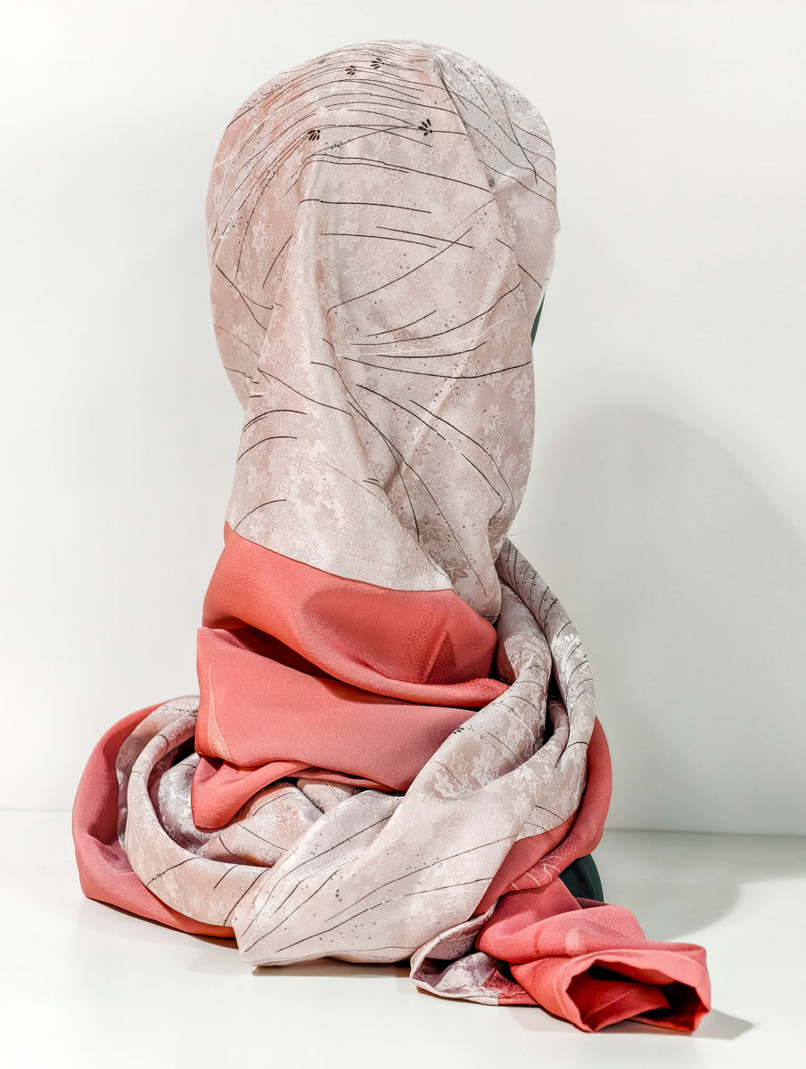 Pink Peach Geometric Nature Silk Kimono x Hijab