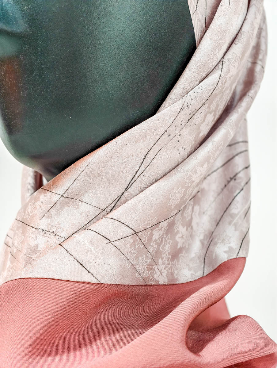 Pink Peach Geometric Nature Silk Kimono x Hijab