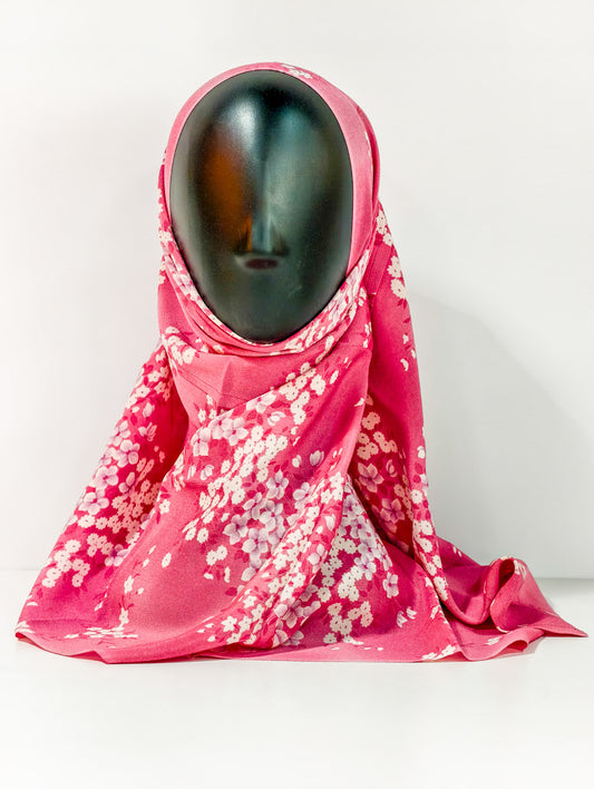Pink Sakura Floral Silk Kimono x Hijab