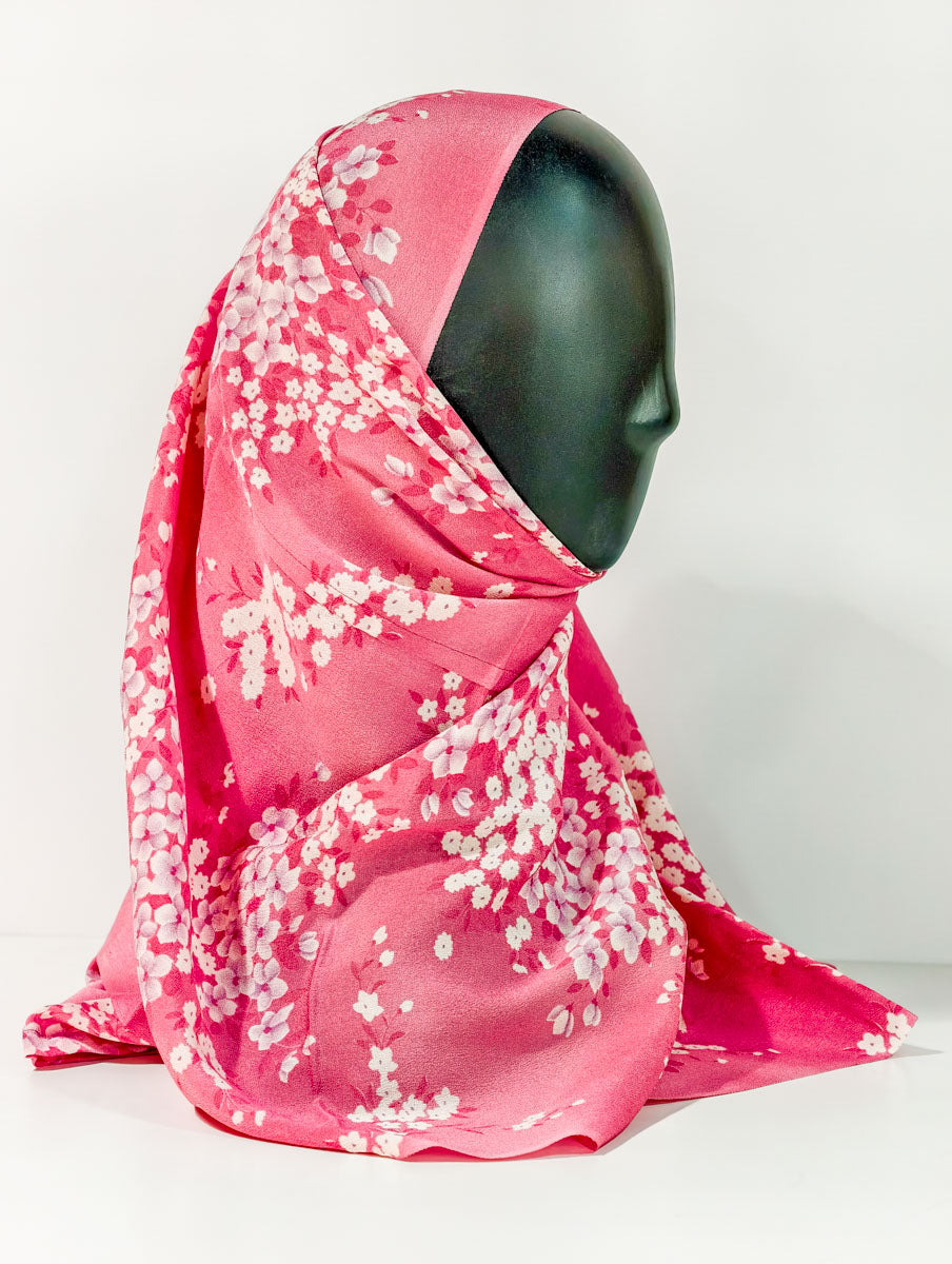 Pink Sakura Floral Silk Kimono x Hijab
