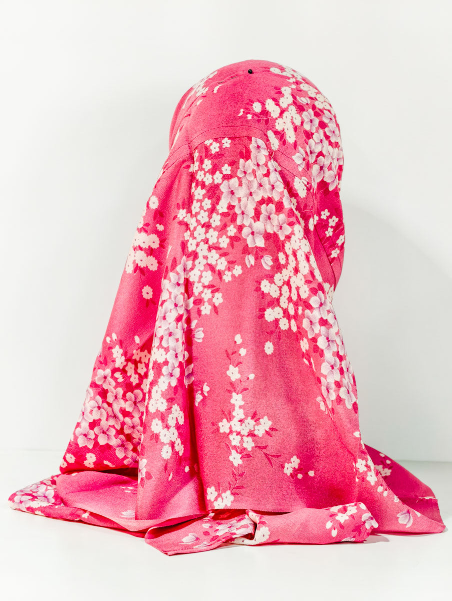 Pink Sakura Floral Silk Kimono x Hijab