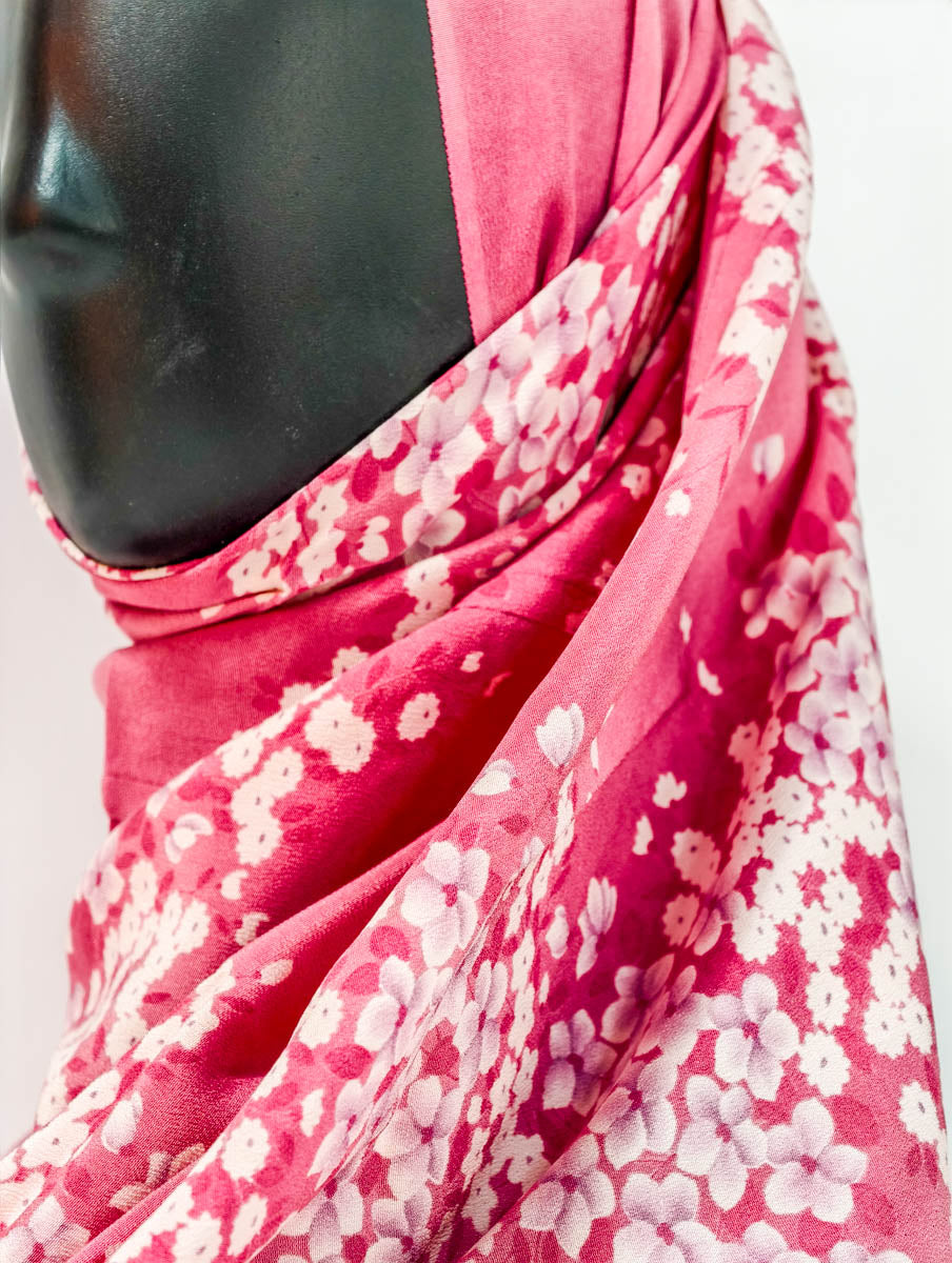 Pink Sakura Floral Silk Kimono x Hijab
