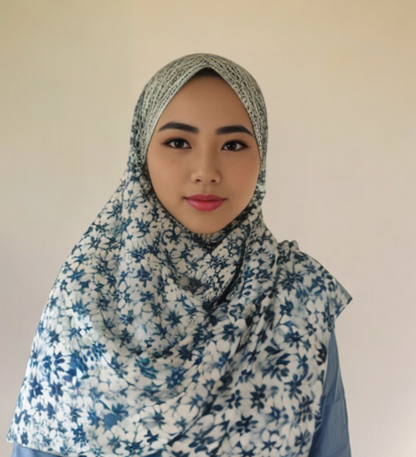 Blue Flower Silk Kimono x Hijab