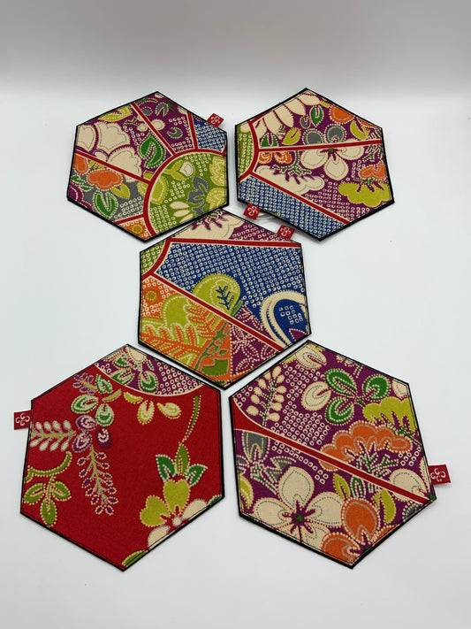 Coasters | Hexagon Kimono Design | Housewarming Gift | Set of 5 Drink Coaster Set