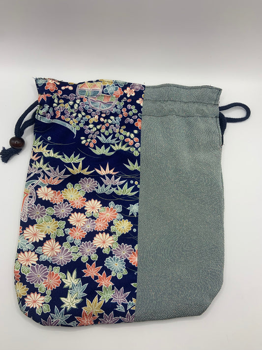 Blue Flower Mix Kimono x Pouch Bag