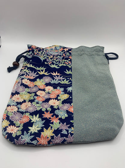 Blue Flower Mix Kimono x Pouch Bag