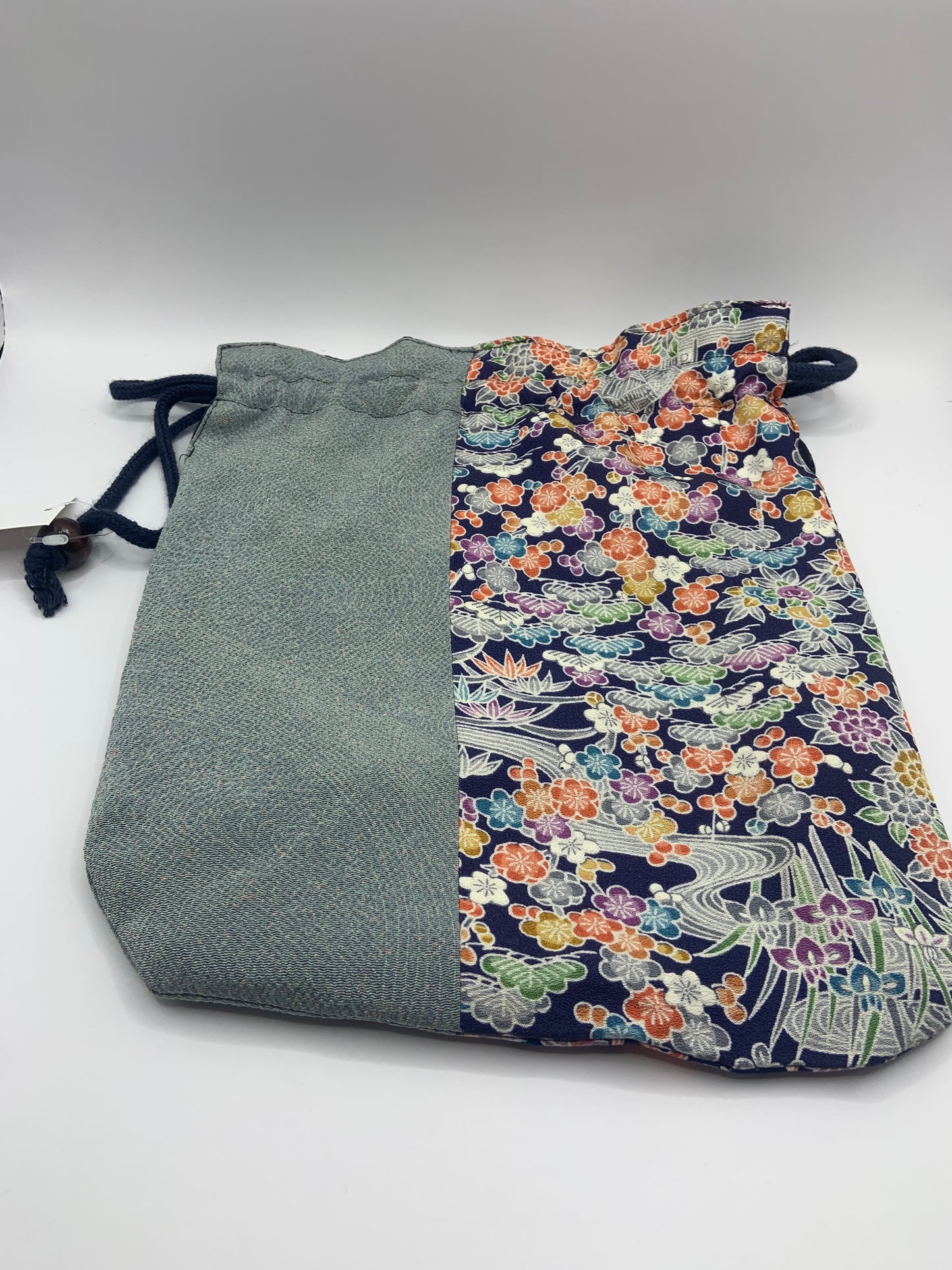 Blue Flower Mix Kimono x Pouch Bag