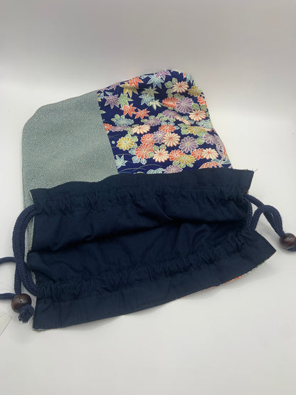 Blue Flower Mix Kimono x Pouch Bag