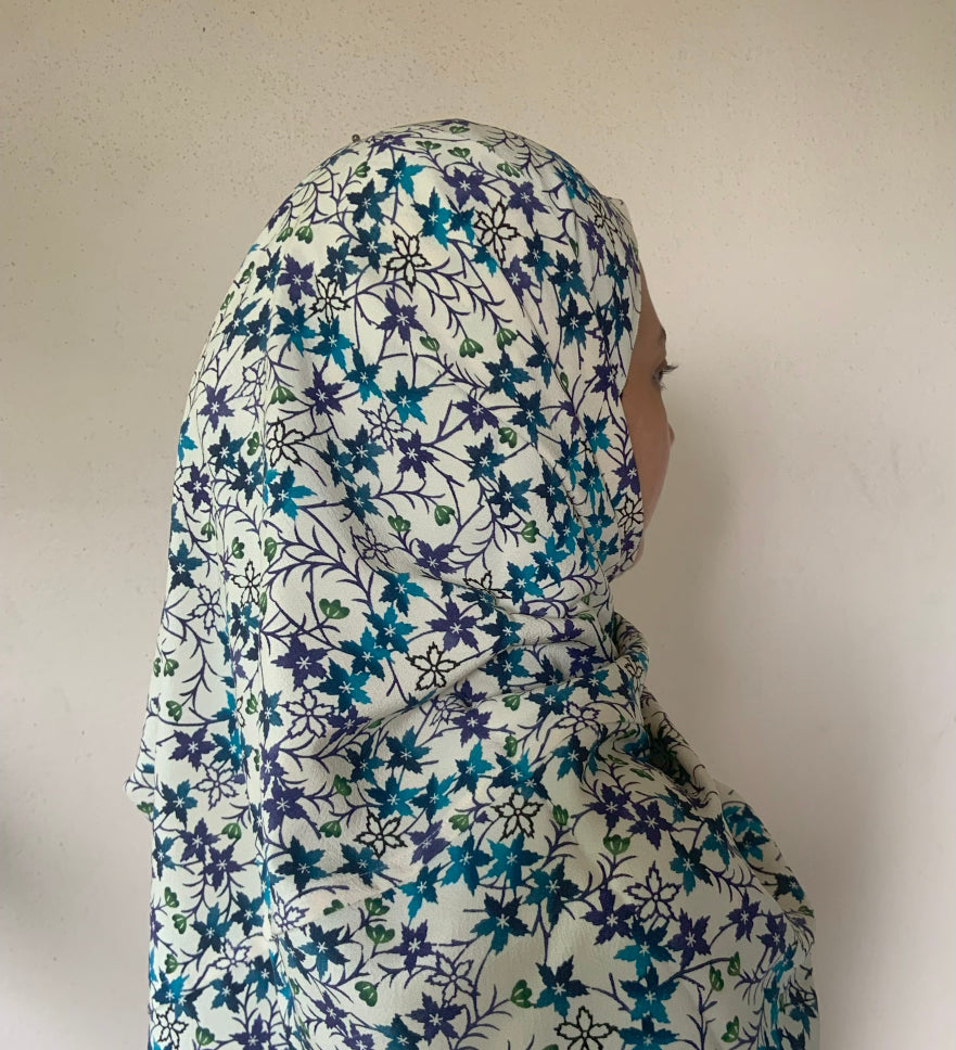 Blue Flower Silk Kimono x Hijab