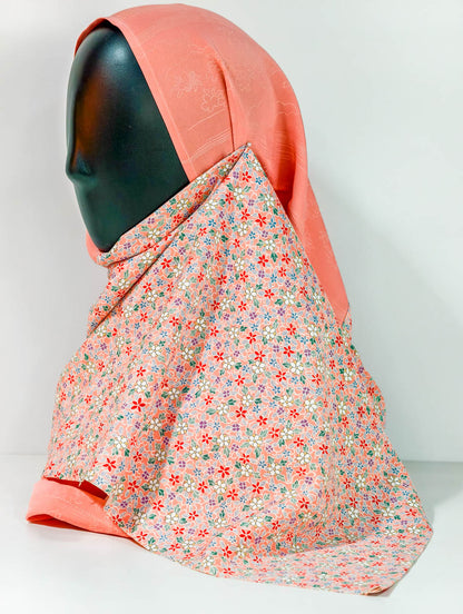 Peach Floral Theme Silk Kimono x Hijab