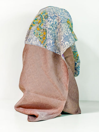 Brown Geometric Floral Silk Kimono x Hijab