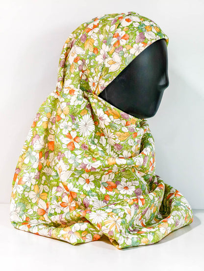 Green Floral Art Silk Kimono x Hijab