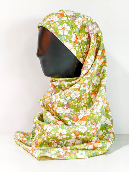 Green Floral Art Silk Kimono x Hijab