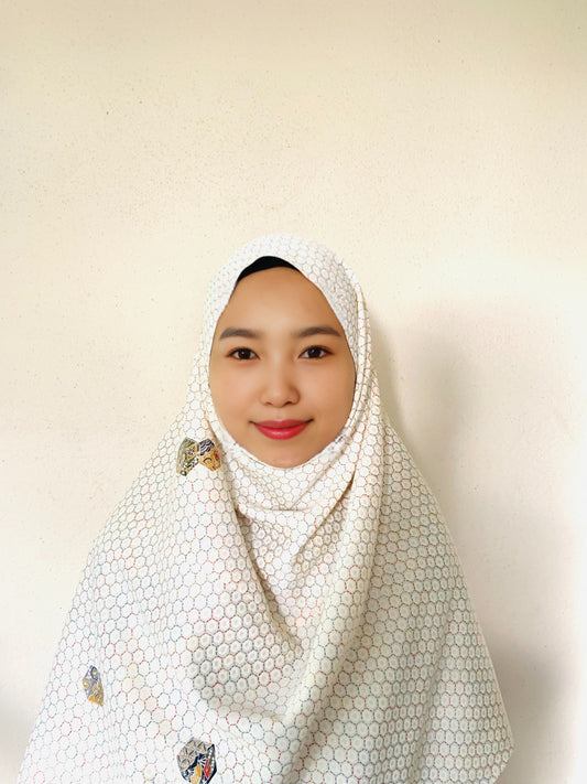 White Geometry Silk Kimono x Hijab